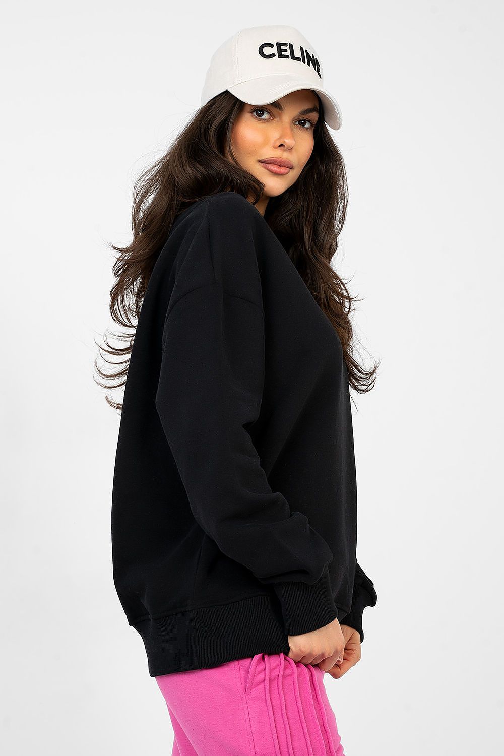 Women's sweatshirt black sleeve embroidery detail view