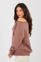 Women's sweatshirt brown sleeve embroidery detail view
