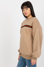 Women's sweatshirt beige striped crew neck detail view