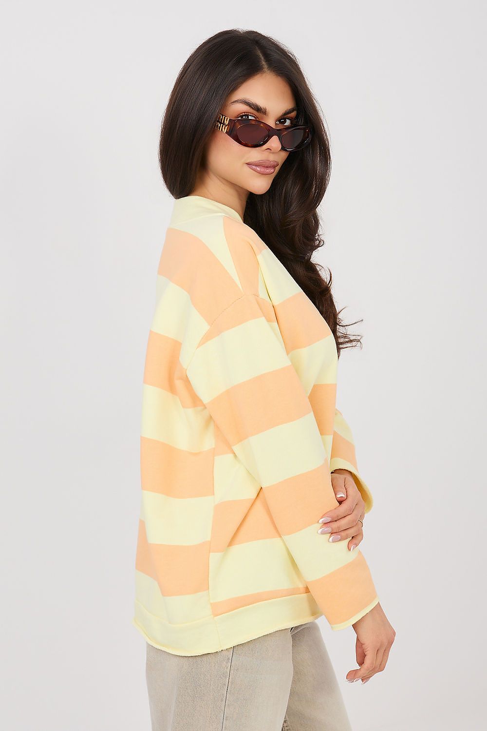 Women's sweatshirt orange striped side view