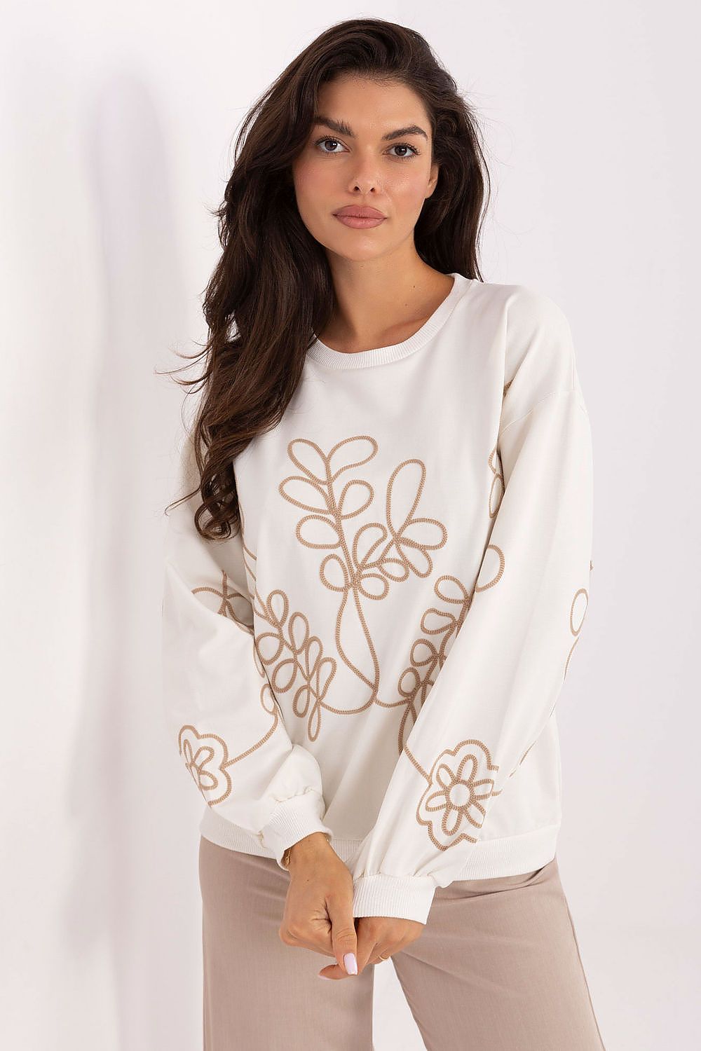 Women's sweatshirt beige embroidered detail view