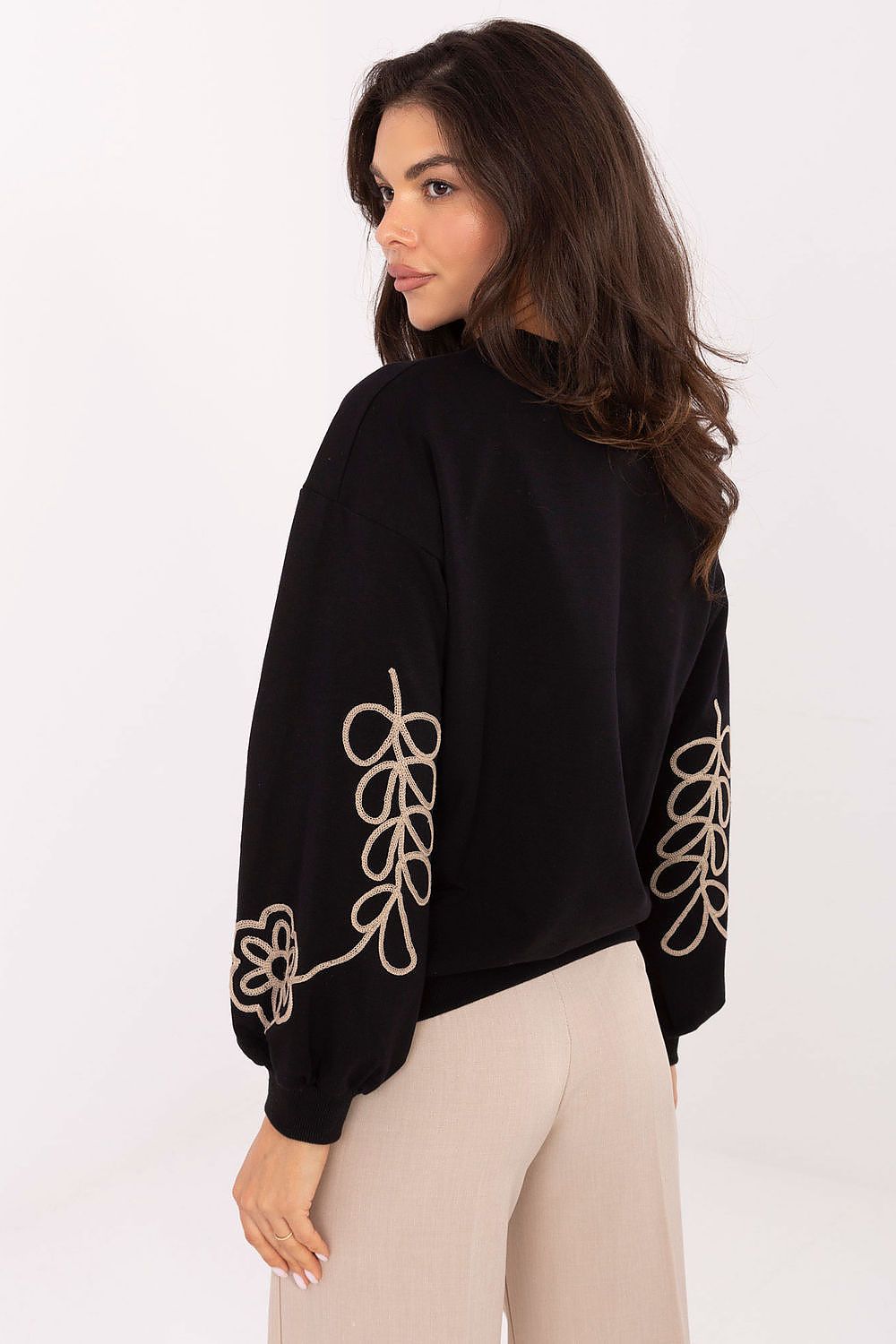 Women's sweatshirt black cotton casual look