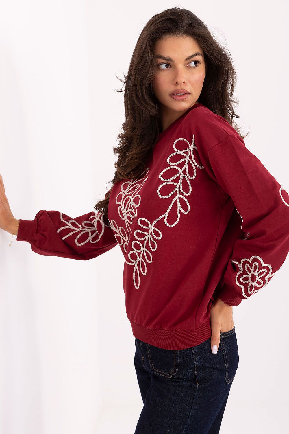 Women's sweatshirt red long sleeves alternate view