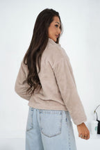 Women's sweatshirt beige zip-up casual view