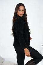 Women's sweatshirt black zip-up casual view