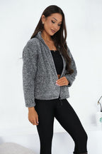 Women's sweatshirt grey zipper detail view