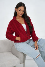 Women's sweatshirt red zip-up casual view