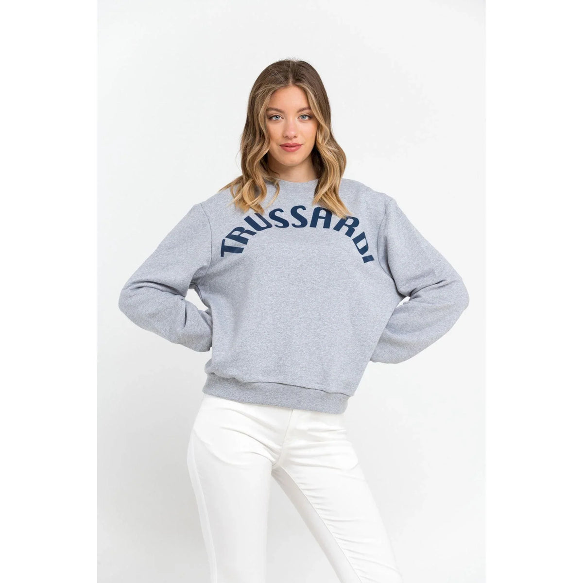 Women's sweatshirt Trussardi Logo Lettering Crew Neck Grey Blue – view 2