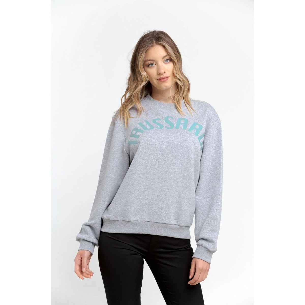 Women's sweatshirt Trussardi Logo Round Neck Grey Green Print – main view