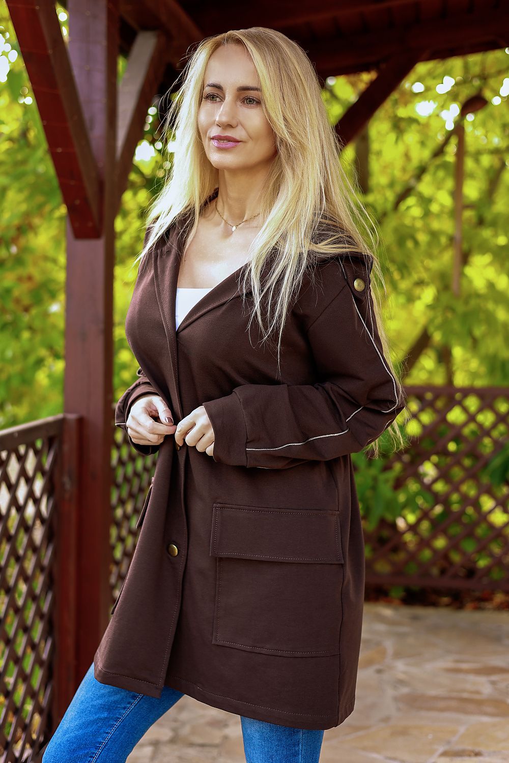 Women's sweatshirt brown longline side view