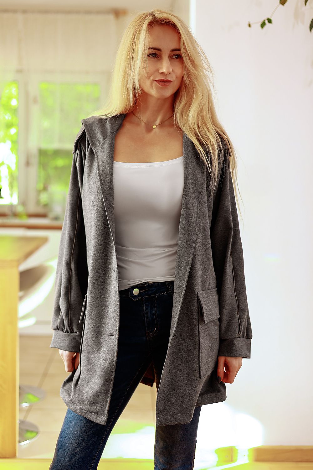 Women's sweatshirt grey longline side view