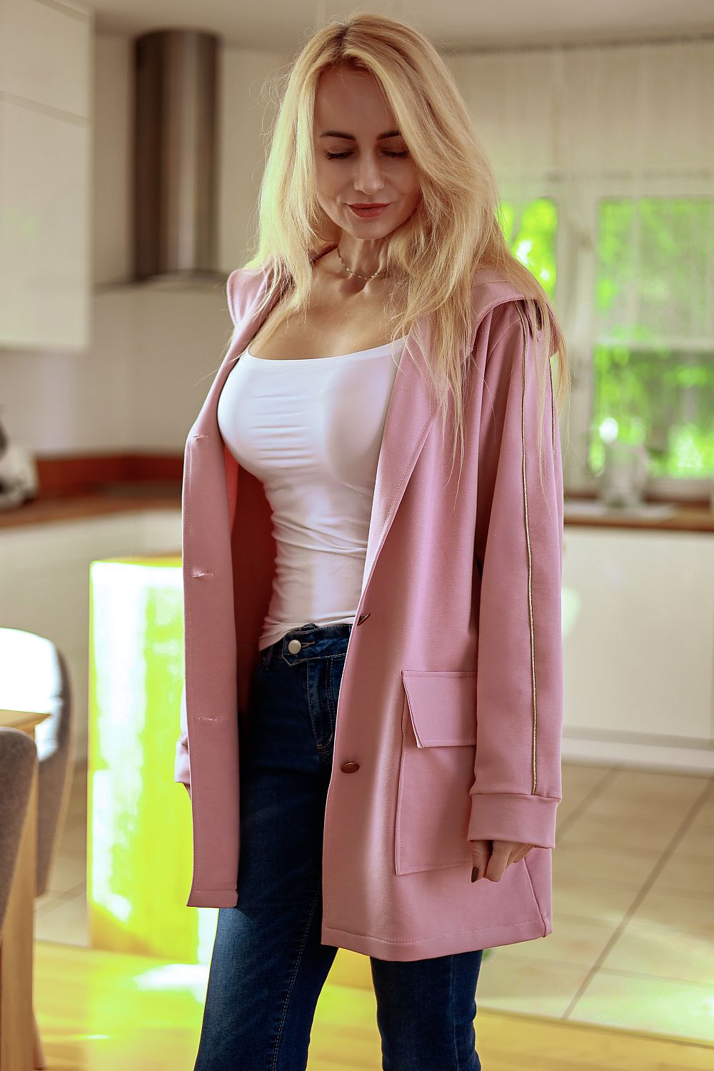 Women's sweatshirt pink longline side view
