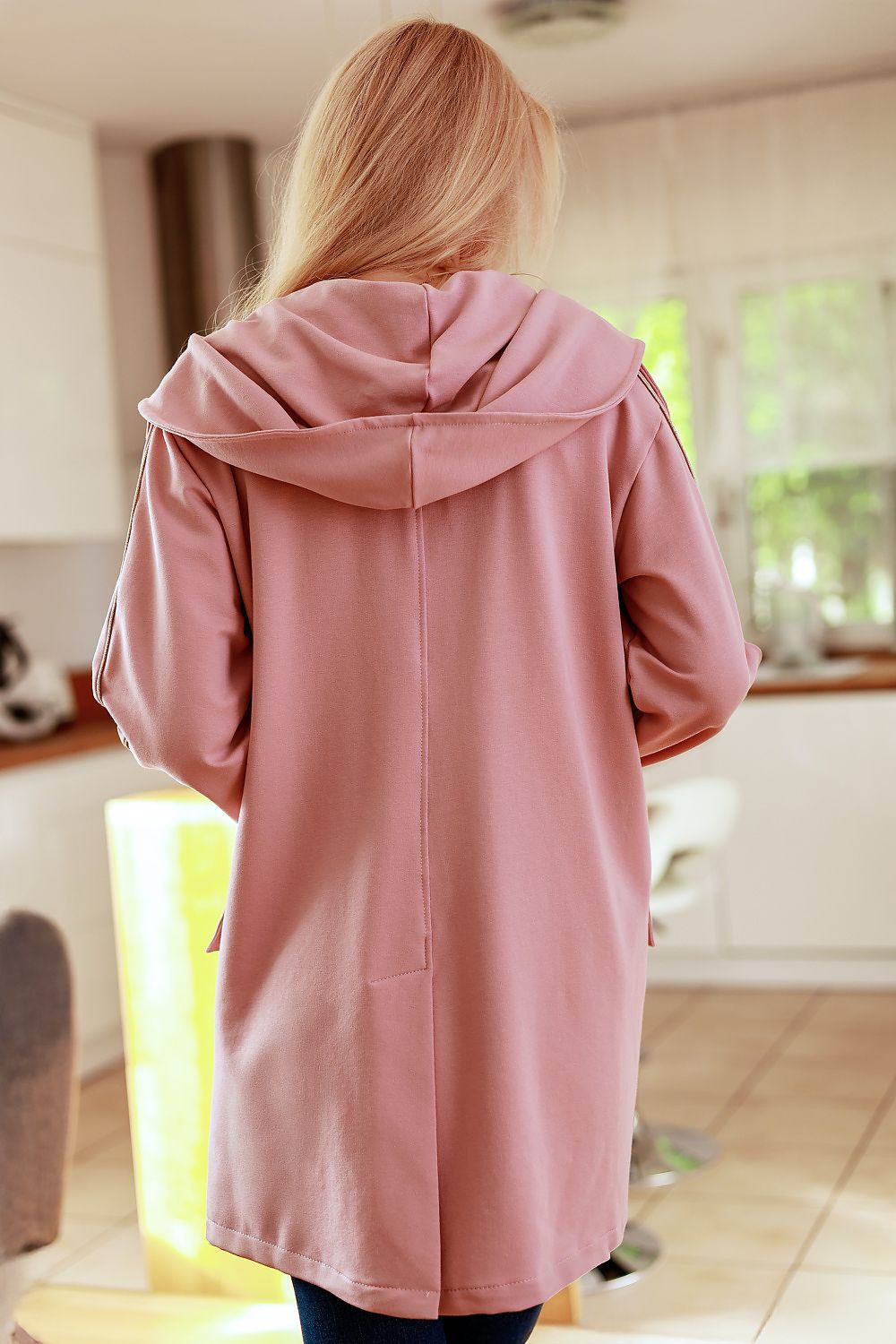 Women's sweatshirt pink button detail view