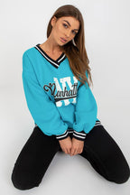 Women's sweatshirt blue contrast ribbing alternate view