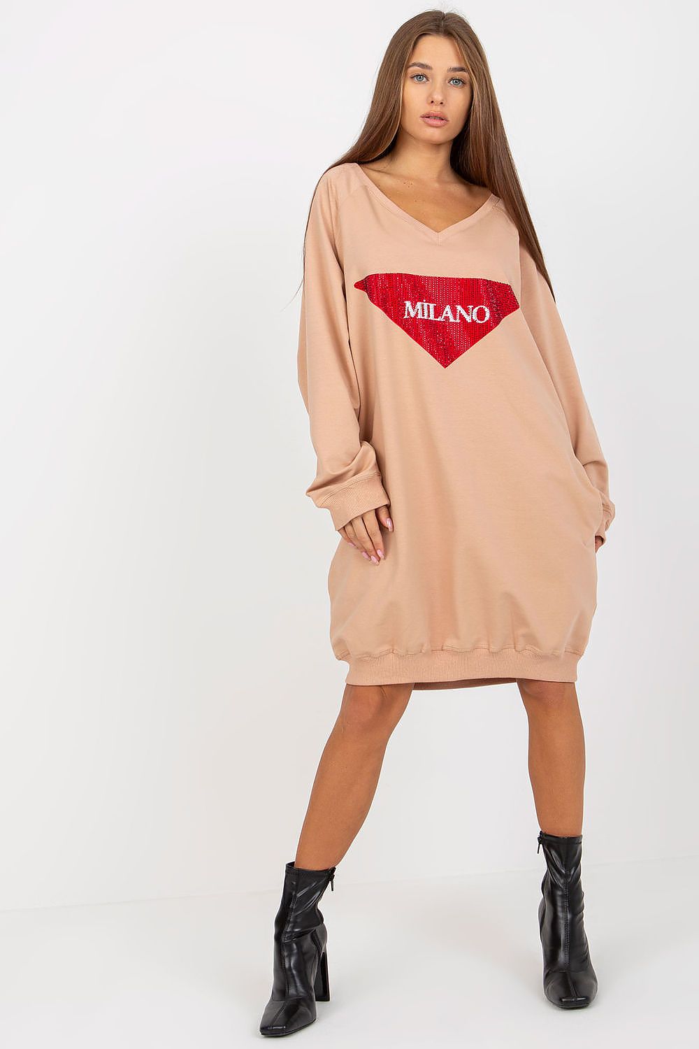 Women's sweatshirt beige embellished print alternate view