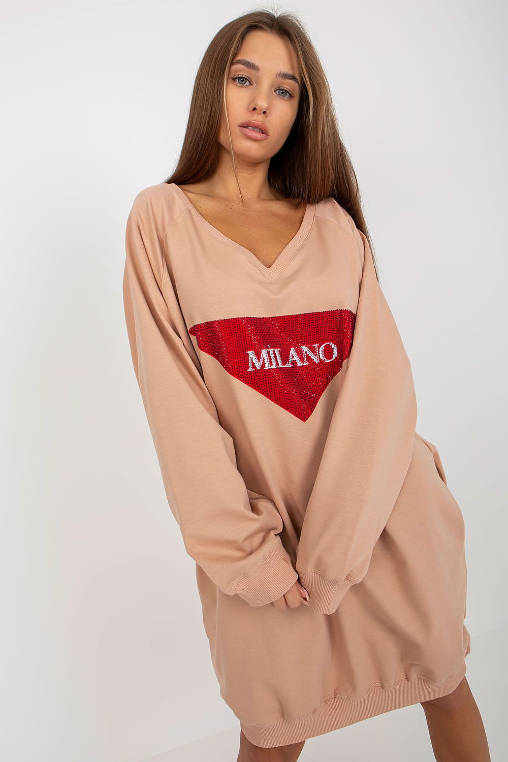 Women's Sweatshirt V-Neck Oversized Longline Embellished Print – Sweatshirt | GUOCALI – view 10