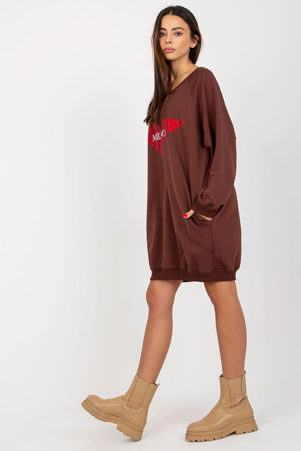 Women's Sweatshirt V-Neck Oversized Longline Embellished Print – Sweatshirt | GUOCALI – view 5