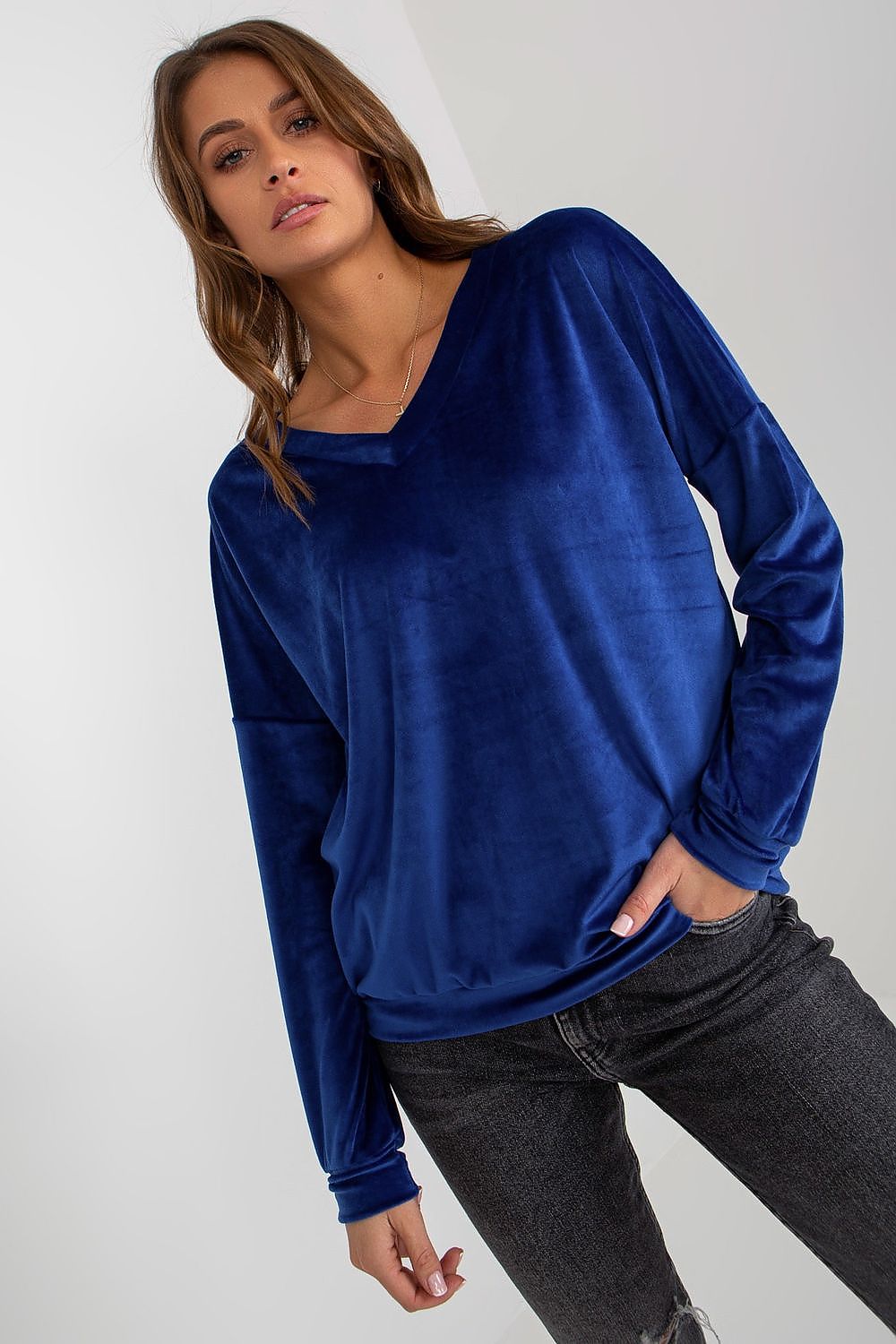 Women's Sweatshirt V-Neck Velour Regular Fit – Sweatshirt | GUOCALI – view 2