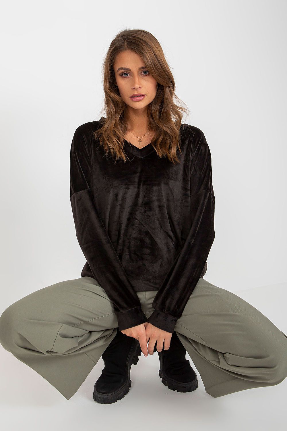 Women's Sweatshirt V-Neck Velour Regular Fit – Sweatshirt | GUOCALI – view 5