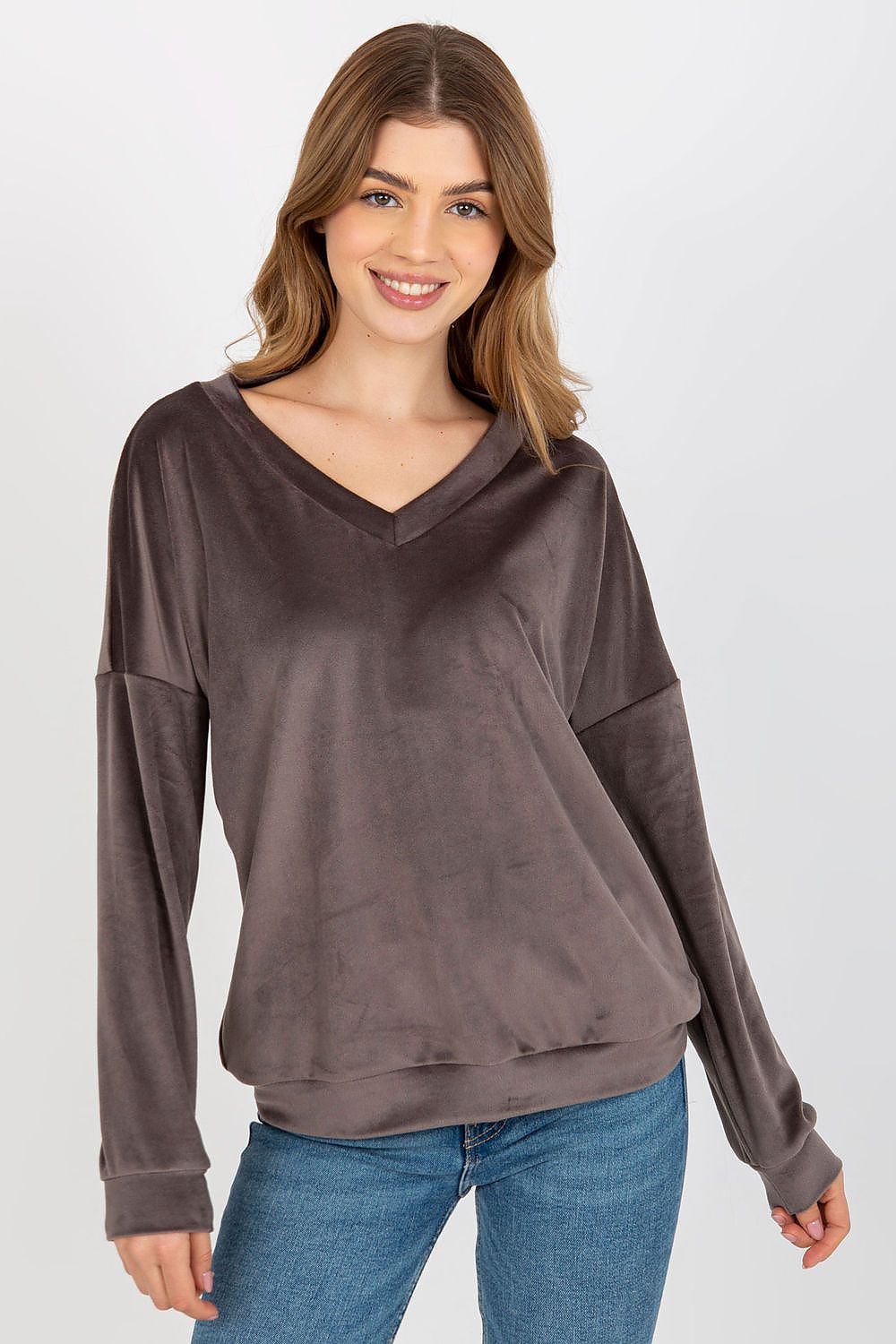 Women's Sweatshirt V-Neck Velour Regular Fit – Sweatshirt | GUOCALI – view 7