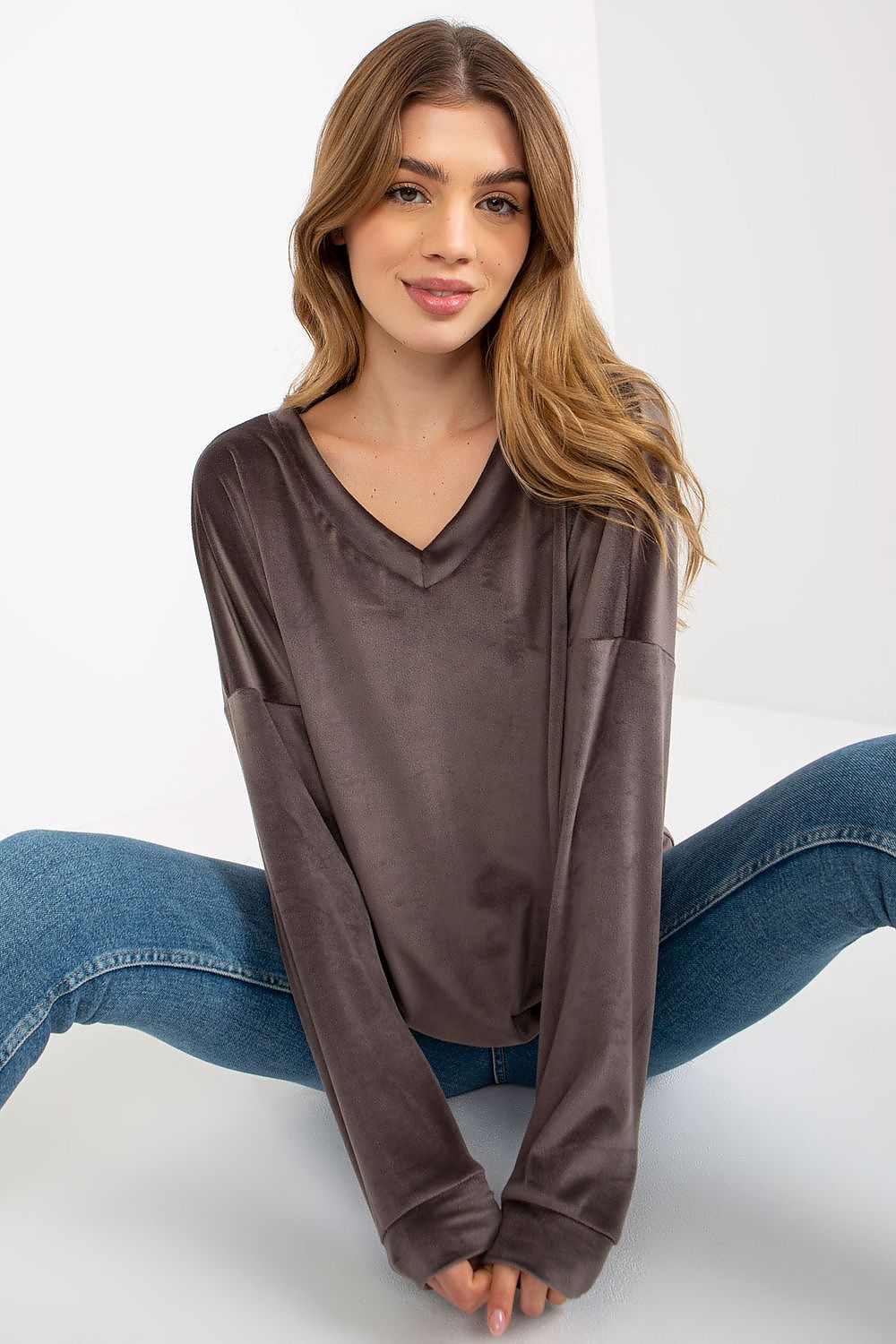 Women's Sweatshirt V-Neck Velour Regular Fit – Sweatshirt | GUOCALI – view 8