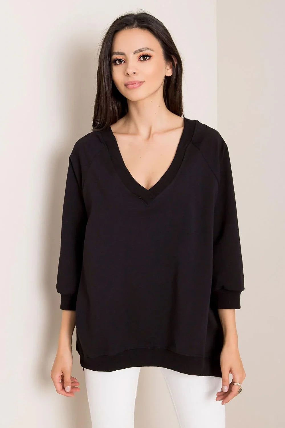 Women's Sweatshirt - V-Neck With Oversized Fit - Guocali