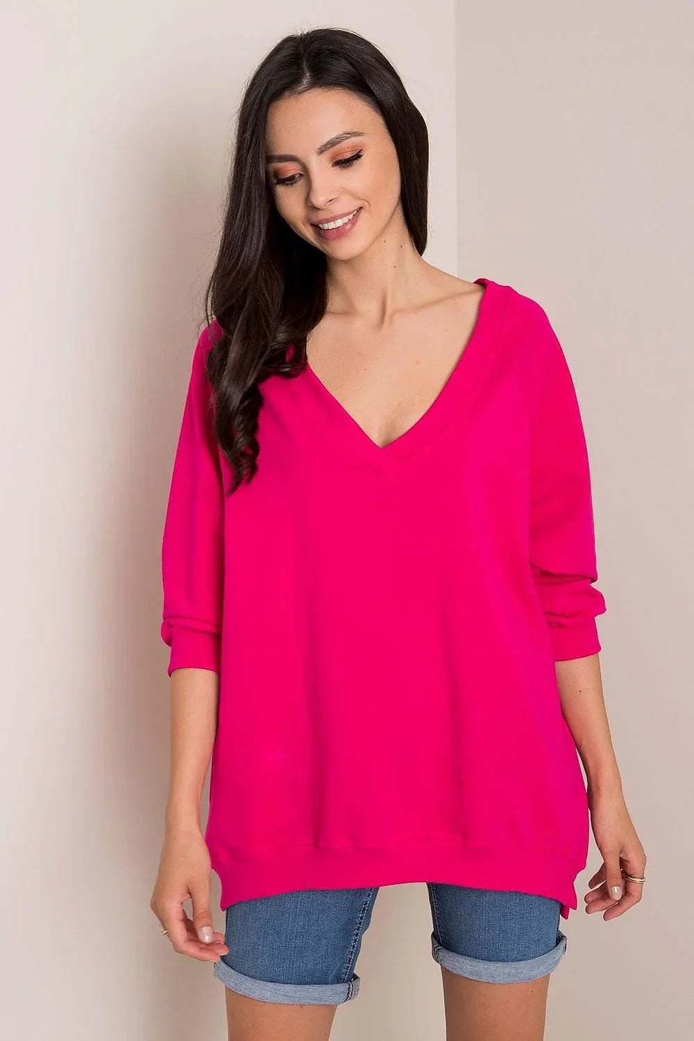 Women's Sweatshirt - V-Neck With Oversized Fit - Guocali