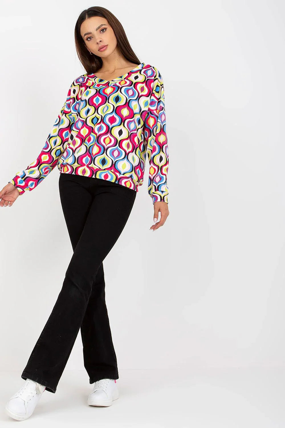 Women's sweatshirt Geometric Print Waist Length Stretch Viscose Pink – main view