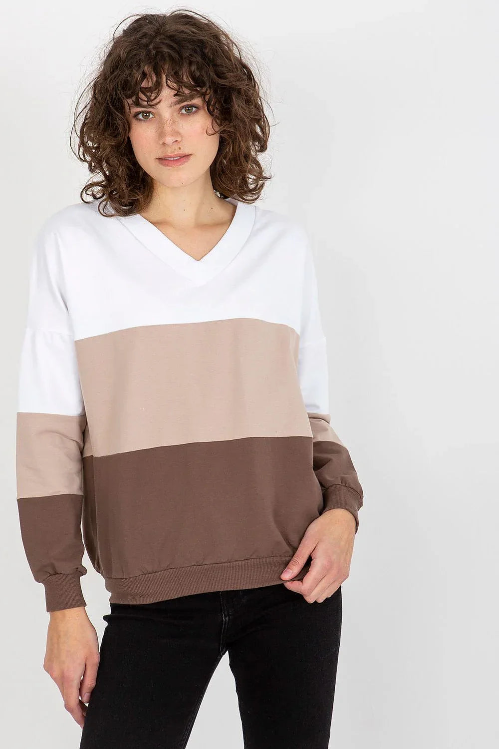 Women's sweatshirt Colorblock Hip Length Stretch Cotton – main view