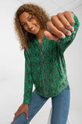 Women's sweatshirt Zip-Up Geometric Side Pockets Green – main view