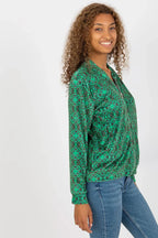 Women's sweatshirt Zip-Up Geometric Side Pockets Green – view 2