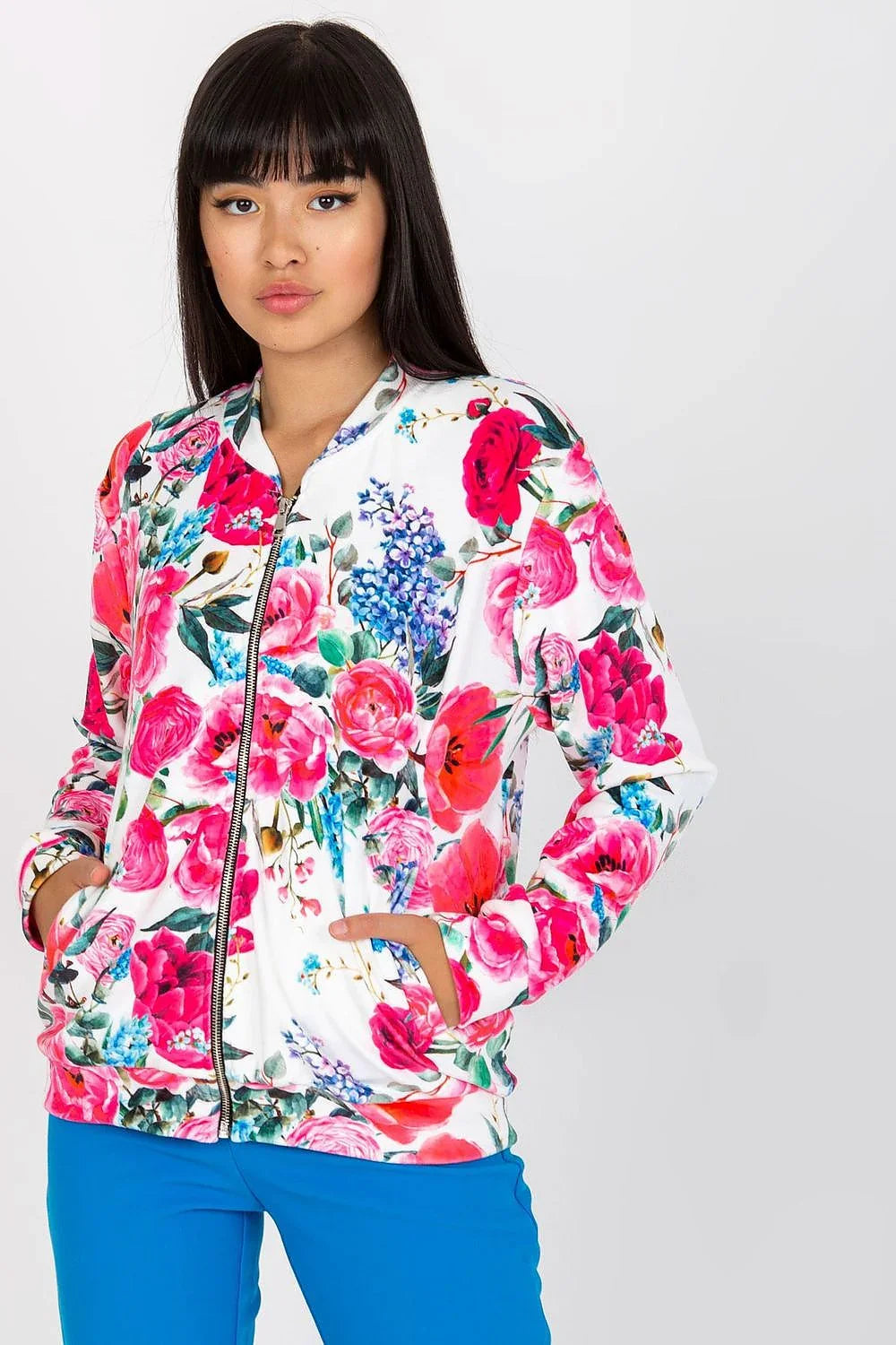 Women's sweatshirt Zip-Up Graphic Crew Neck Side Pockets Pink – main view
