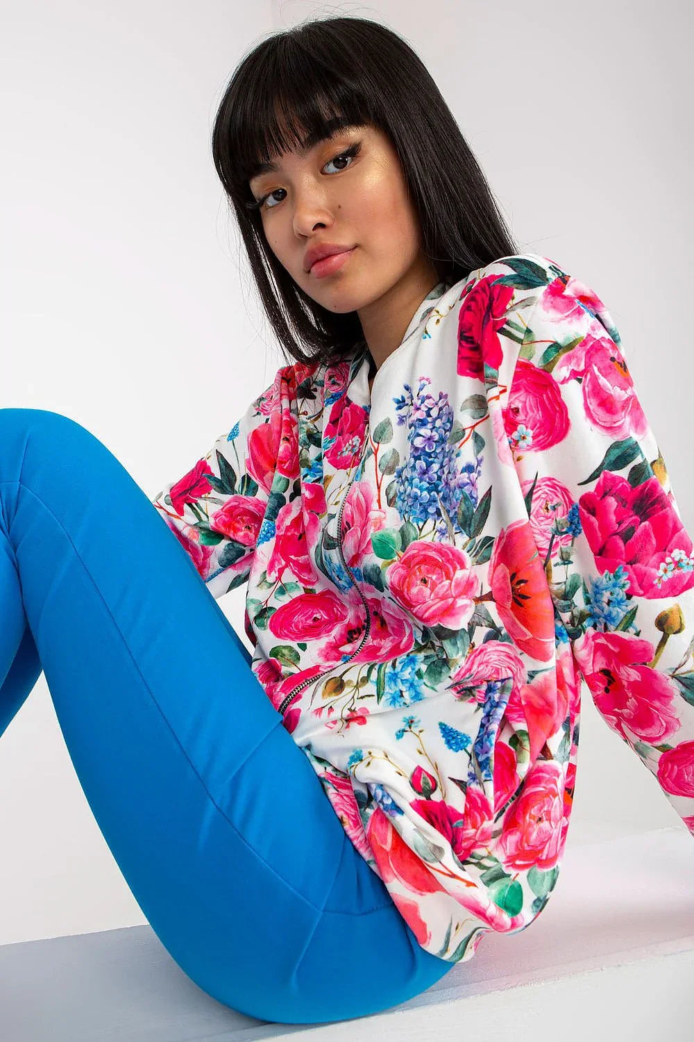 Women's sweatshirt Zip-Up Graphic Crew Neck Side Pockets Pink – view 3