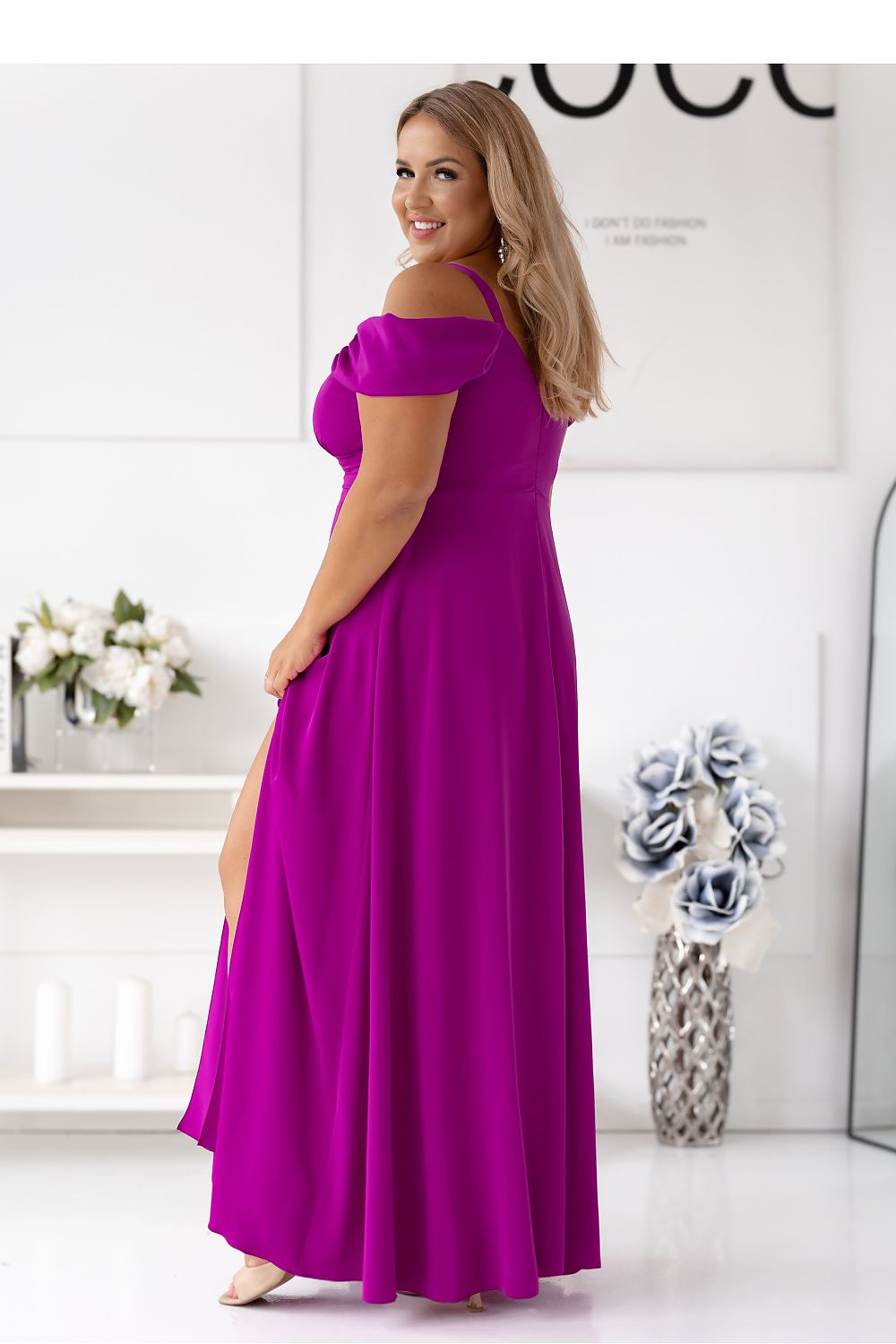 Wrap Neck Evening Maxi Dress – Thin Straps, Slit Hem | GUOCALI – view 3