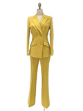 Chic Women's Pant Suit - Solid Double-Breasted