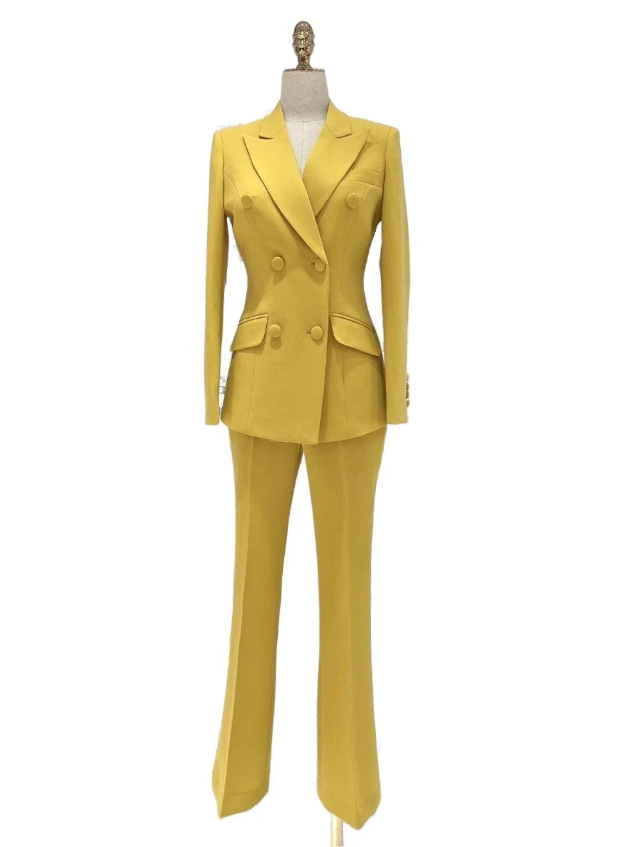 Chic Women's Pant Suit - Solid Double-Breasted