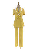 Elegant Women's Pant Suit - Solid Button