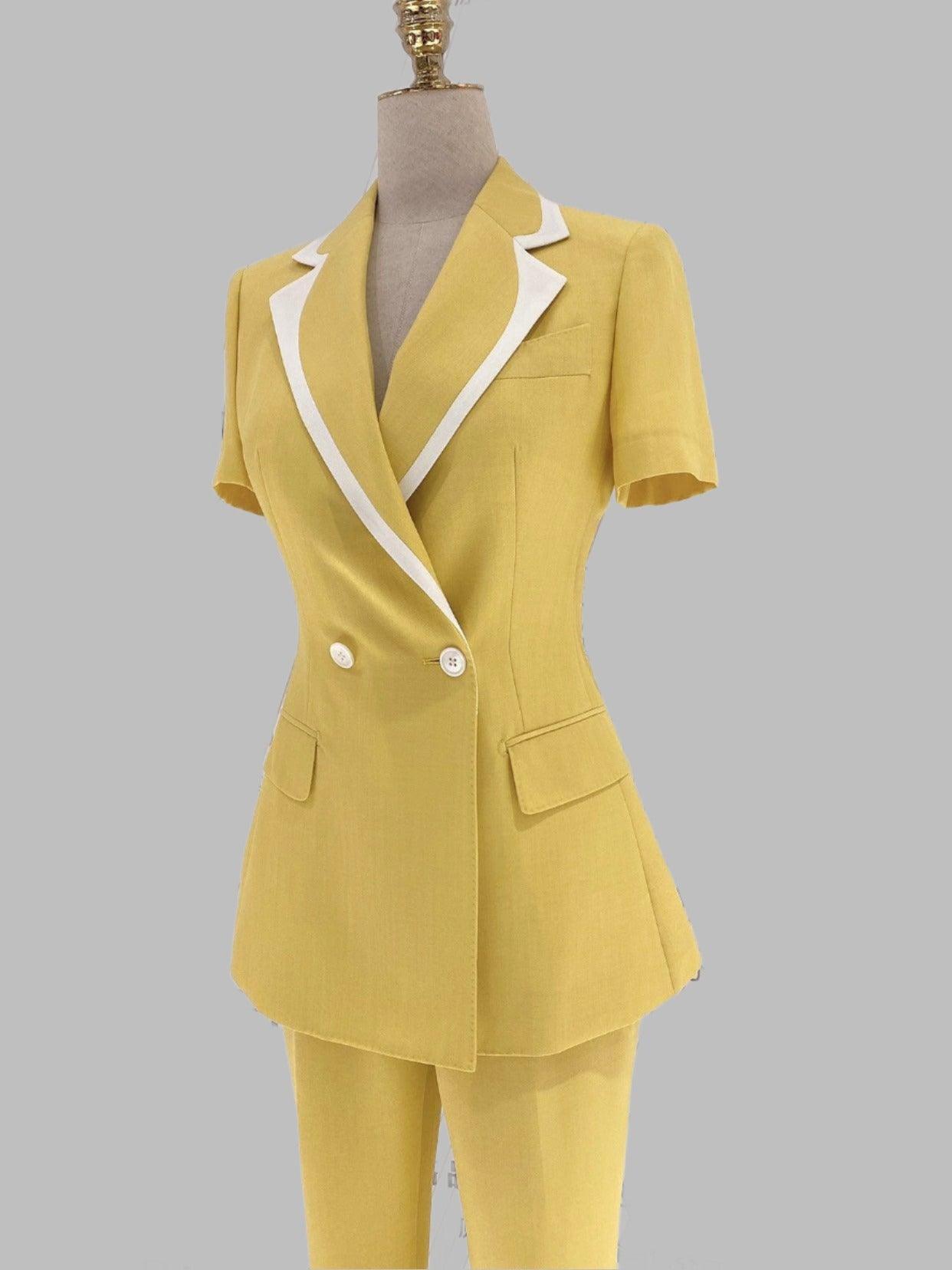 Yellow Formal Short-Sleeved Women Pant Suit - Pantsuit - Guocali